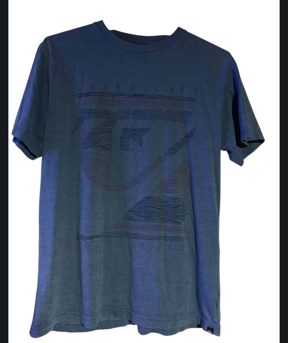Quiksilver Men's Blue Graphic Short Sleeve T-Shirt with Abstract Wave Logo